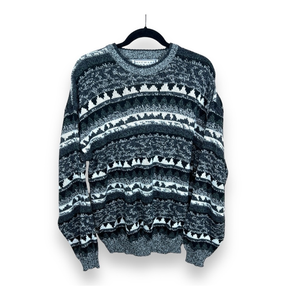 VINTAGE LARGE MICHAEL GERALD GEOMETRIC PRINT SWEATER LONG SLEEVE  80s